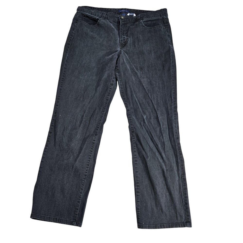 Bandolino Caroline Jeans Womens 16 Gray Charcoal Wash High Rise Wide Leg Stretch